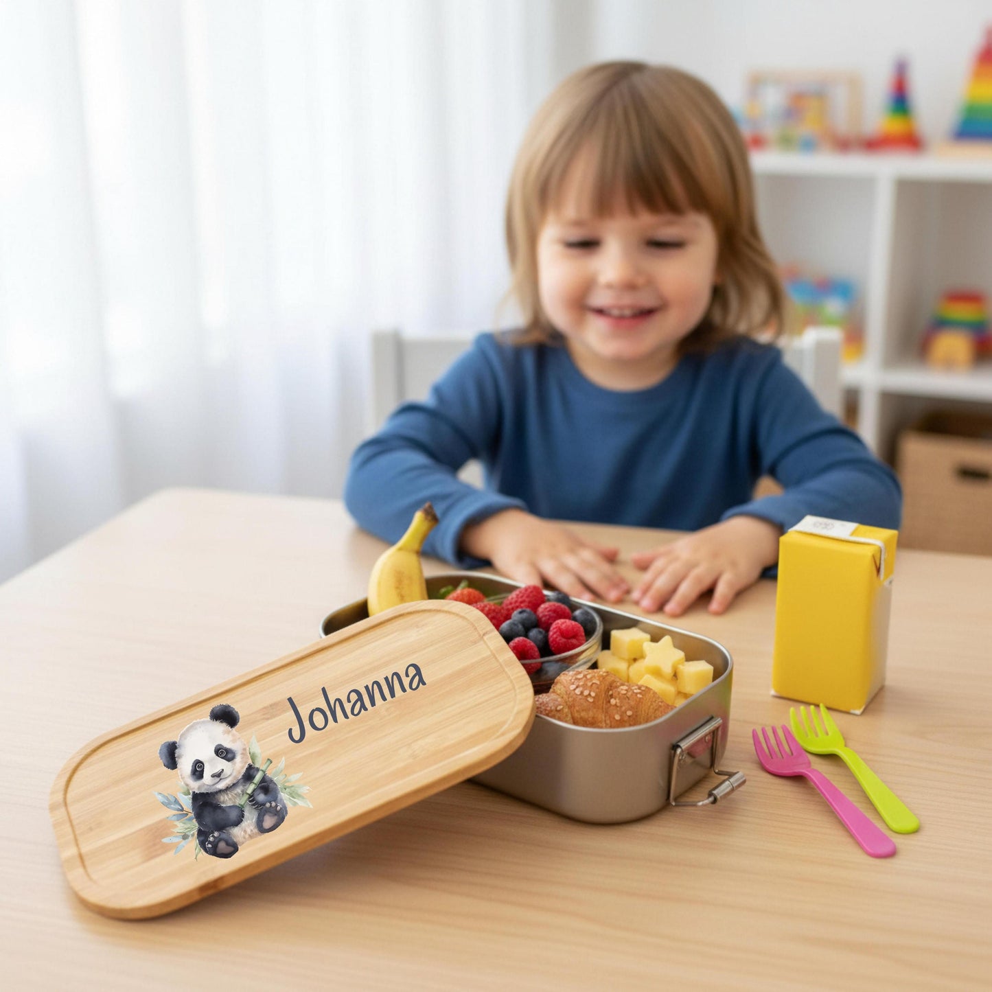 Personalisierte Brotdose Edelstahl Kinder mit Namen | Panda Lunchbox Kindergarten & Schule