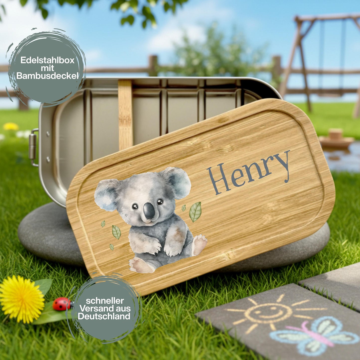 Personalisierte Brotdose Edelstahl Kinder mit Namen | Koala Lunchbox Kindergarten & Schule