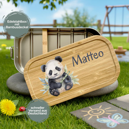 Personalisierte Brotdose Edelstahl Kinder mit Namen | Panda Lunchbox Kindergarten & Schule