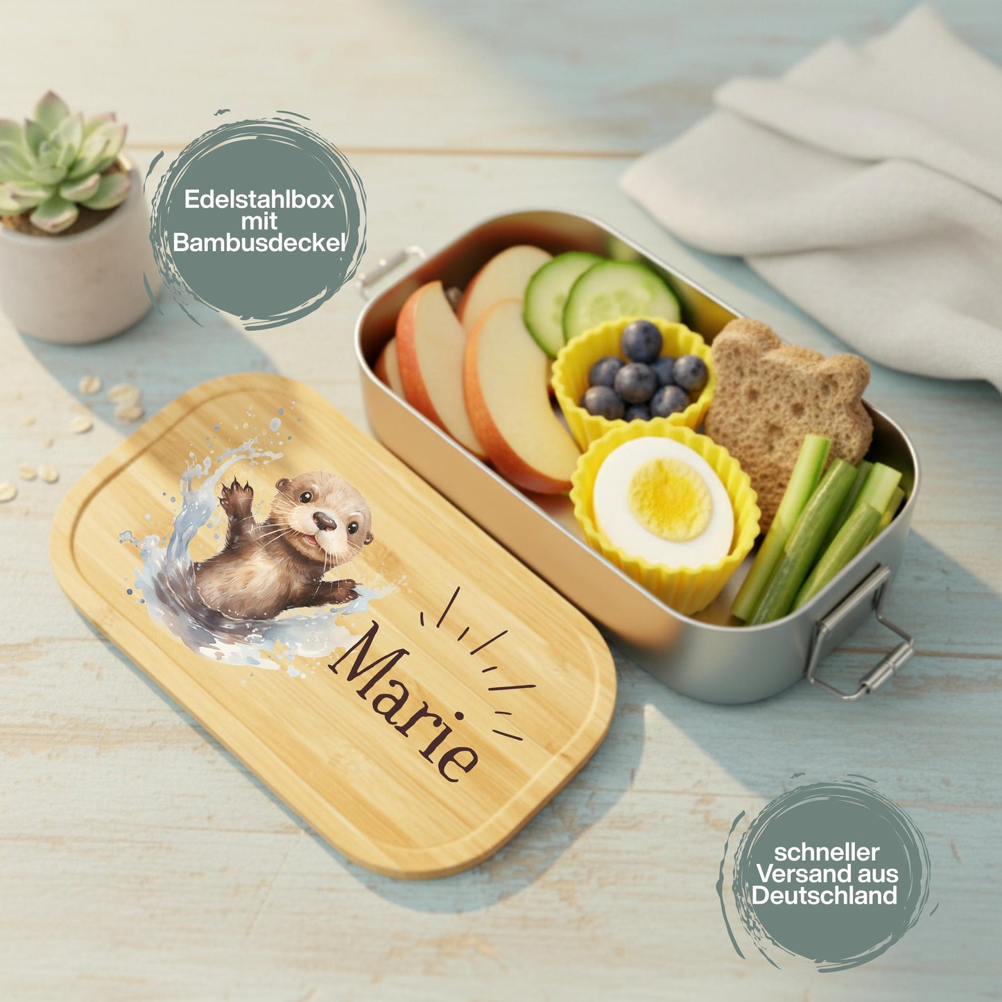 Personalisierte Brotdose Edelstahl Kinder mit Namen | Otter Lunchbox Kindergarten & Schule