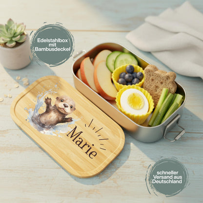 Personalisierte Brotdose Edelstahl Kinder mit Namen | Otter Lunchbox Kindergarten & Schule