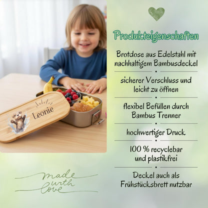 Personalisierte Brotdose Edelstahl Kinder mit Namen | Otter Lunchbox Kindergarten & Schule