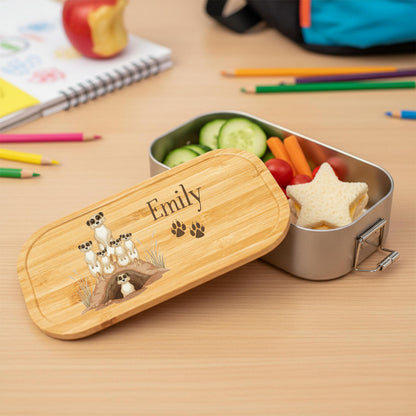 Personalisierte Brotdose Edelstahl Kinder mit Namen | Erdmännchen Lunchbox Kindergarten & Schule