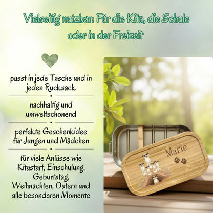 Personalisierte Brotdose Edelstahl Kinder mit Namen | Erdmännchen Lunchbox Kindergarten & Schule