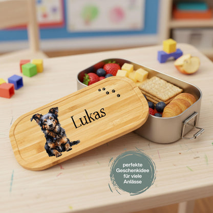 Personalisierte Brotdose Edelstahl Kinder mit Namen | Hund Lunchbox Kindergarten & Schule