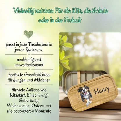 Personalisierte Brotdose Edelstahl Kinder mit Namen | Hund Lunchbox Kindergarten & Schule
