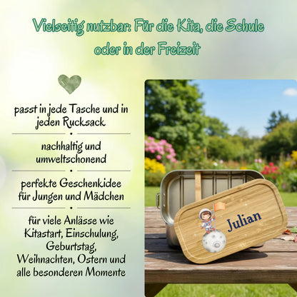 Personalisierte Brotdose Edelstahl Kinder mit Namen | Astronaut Lunchbox Kindergarten & Schule