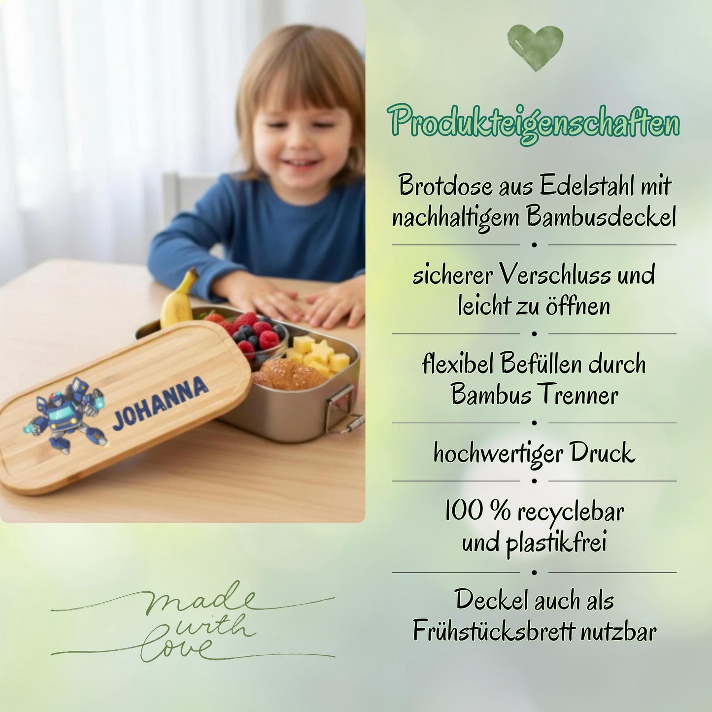 Personalisierte Brotdose Edelstahl Kinder mit Namen | Roboter & Polizei Lunchbox Kindergarten & Schule