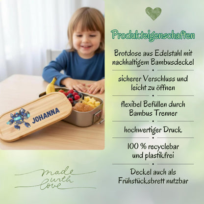 Personalisierte Brotdose Edelstahl Kinder mit Namen | Roboter & Polizei Lunchbox Kindergarten & Schule