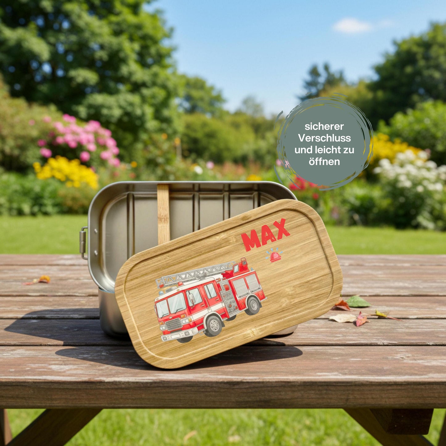 Personalisierte Brotdose Edelstahl Kinder mit Namen | Feuerwehr Lunchbox Kindergarten & Schule
