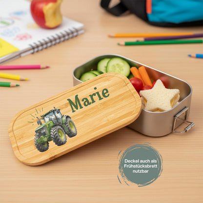 Personalisierte Brotdose Edelstahl Kinder mit Namen | Traktor Lunchbox Kindergarten & Schule