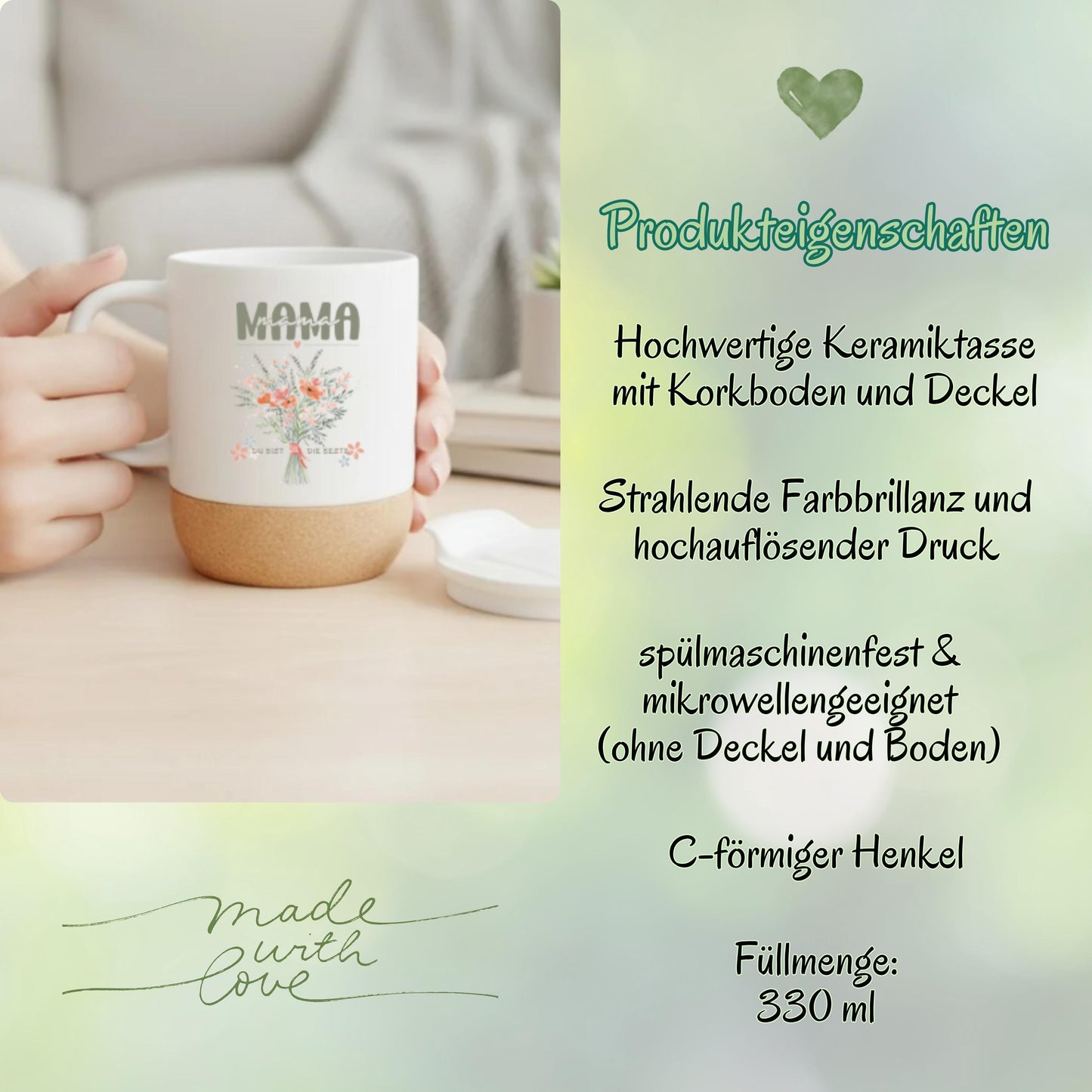 Korktasse MAMA Du bist die Beste | Blumen | Geschenk Mama Muttertag Geburtstag Weihnachten