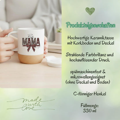 Korktasse Beste Mama Love You mit Leoparden-Print & Schleife | Geschenk Mama Muttertag