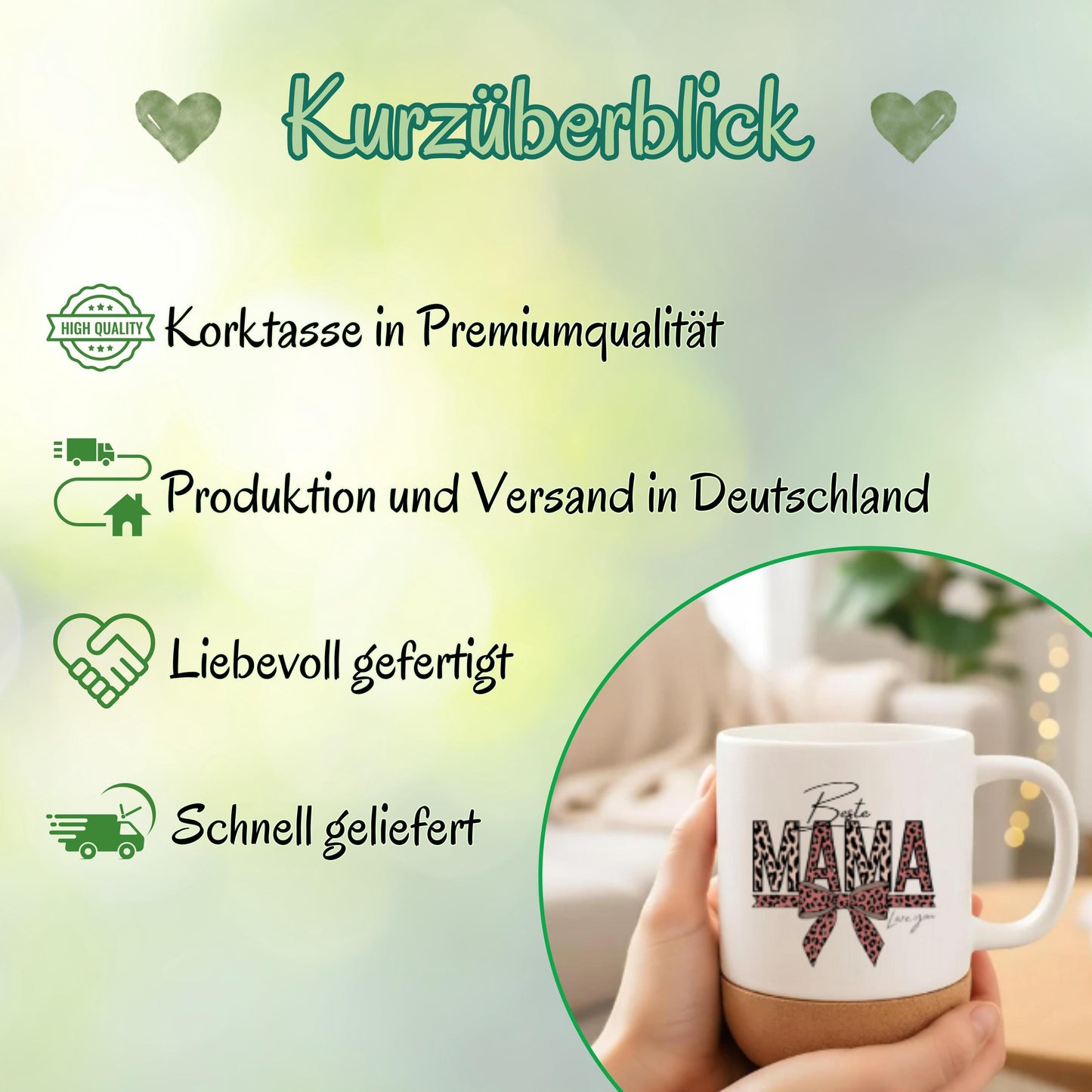 Korktasse Beste Mama Love You mit Leoparden-Print & Schleife | Geschenk Mama Muttertag