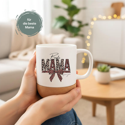 Korktasse Beste Mama Love You mit Leoparden-Print & Schleife | Geschenk Mama Muttertag