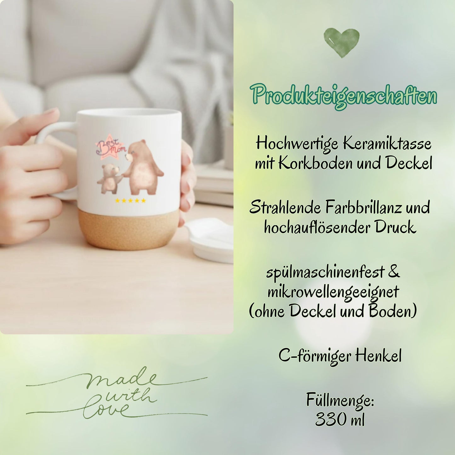 Korktasse Best Mom | Beste Mama Tasse | Muttertagsgeschenk Mama | Geschenkidee Mama Geburtstag