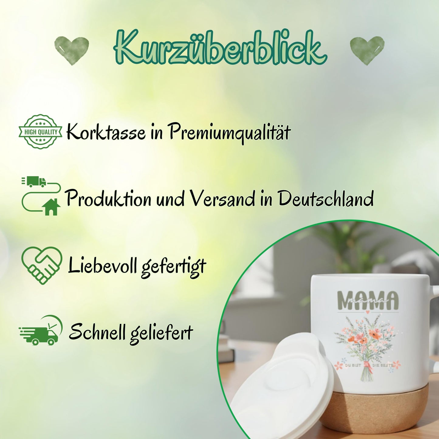 Korktasse MAMA Du bist die Beste | Blumen | Geschenk Mama Muttertag Geburtstag Weihnachten