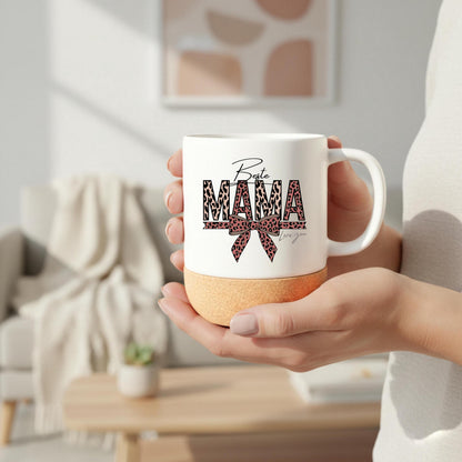 Korktasse Beste Mama Love You mit Leoparden-Print & Schleife | Geschenk Mama Muttertag