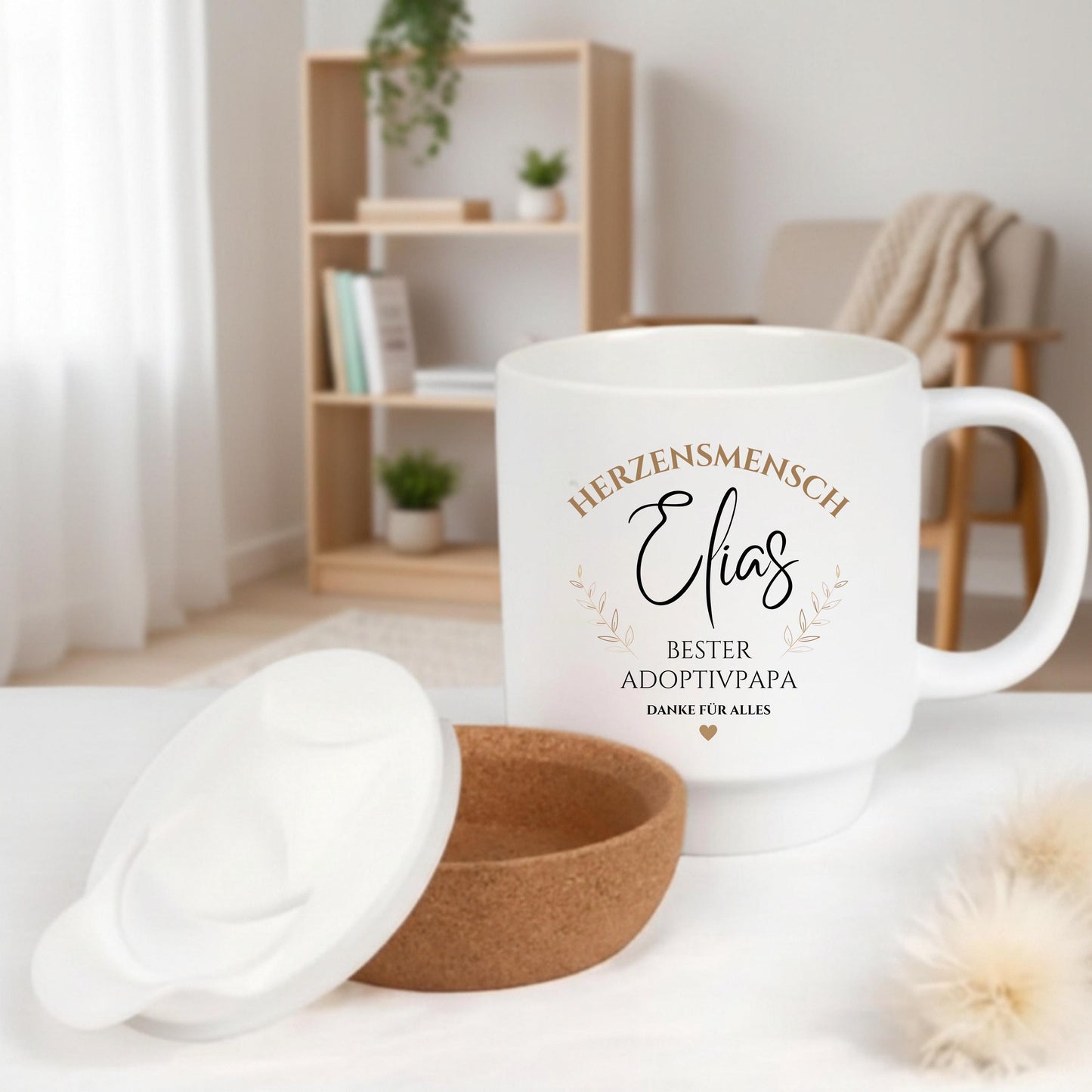 Adoptivpapa Tasse personalisiert mit Namen | Korktasse Adoptivvater Geschenk Geburtstag