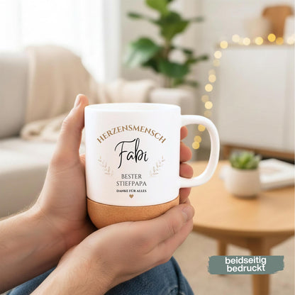 Stiefpapa Tasse personalisiert mit Namen | Korktasse Bonuspapa Geschenk Geburtstag