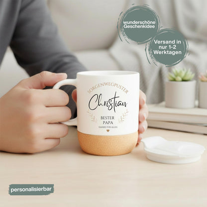 Papa Tasse personalisiert mit Namen | Korktasse Papa Geschenk Geburtstag Weihnachten
