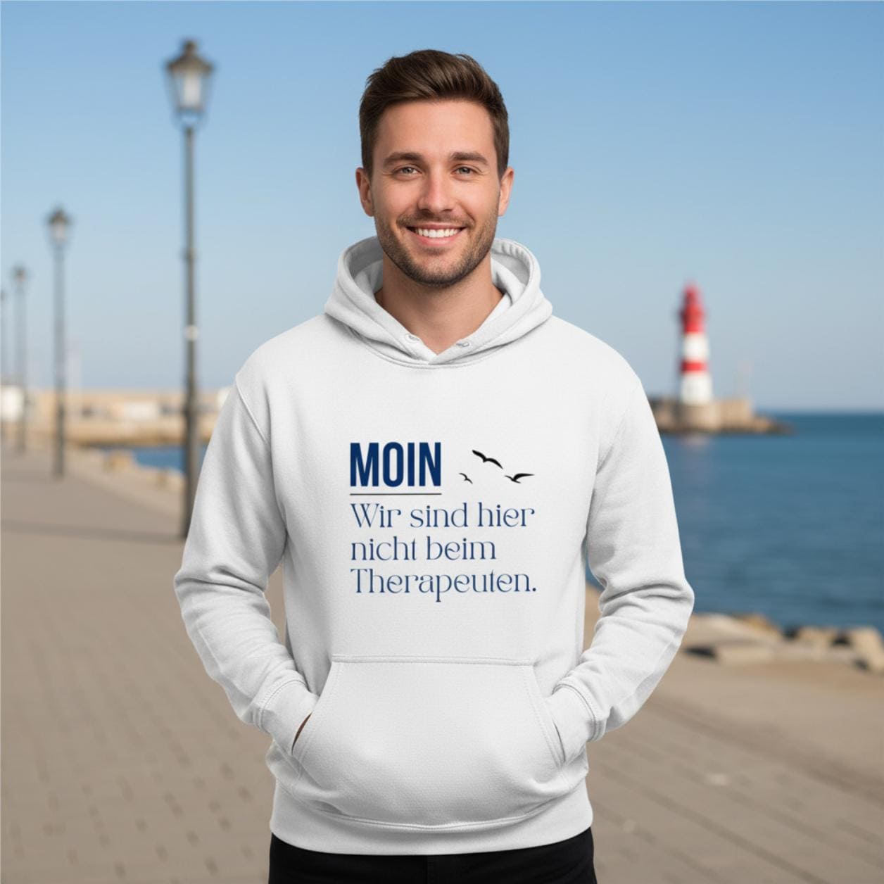 MOIN Hoodie – Wir sind hier nicht beim Therapeuten | Kapuzenpullover Nordsee