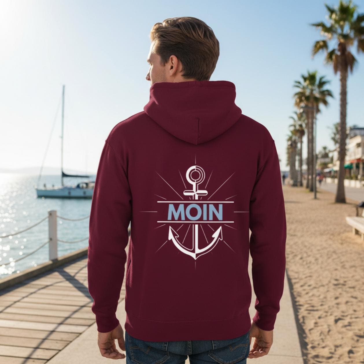 MOIN Hoodie für Damen und Herren | Anker Rückenprint Kapuzenpullover