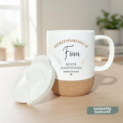 Adoptivpapa Tasse personalisiert mit Namen | Korktasse Adoptivvater Geschenk Geburtstag