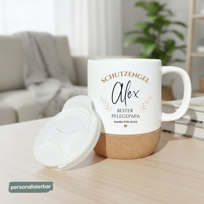 Pflegepapa Tasse personalisiert mit Namen | Korktasse Pflegevater Geschenk Geburtstag