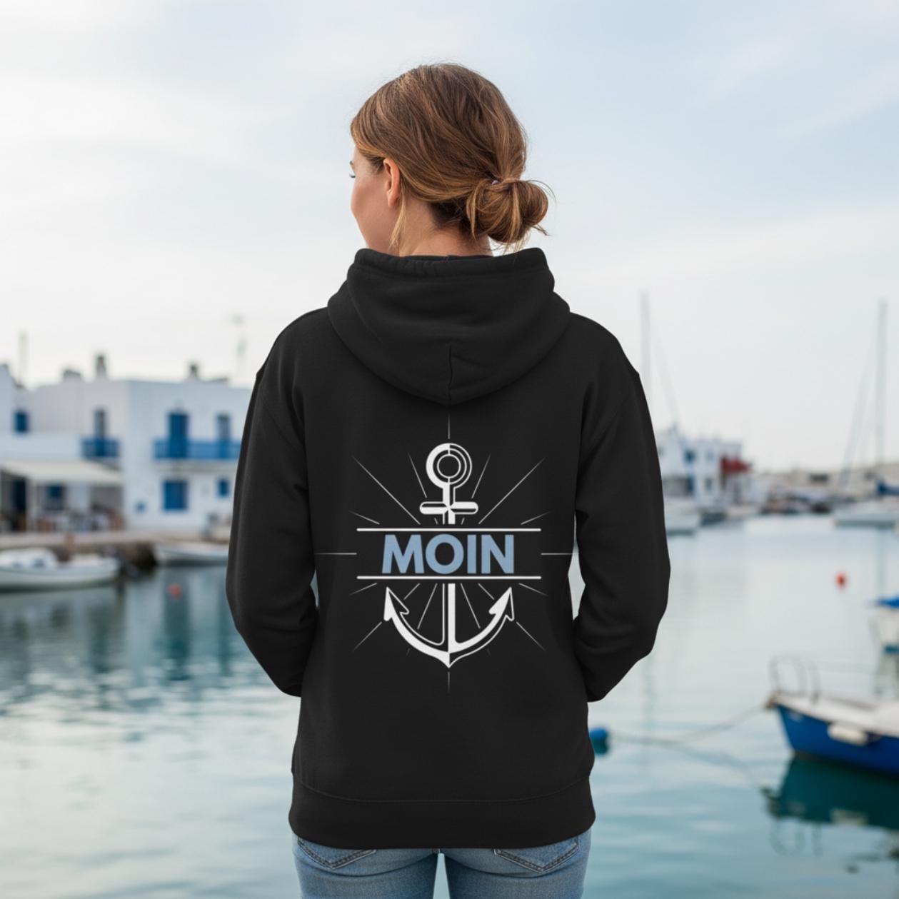 MOIN Hoodie für Damen und Herren | Anker Rückenprint Kapuzenpullover