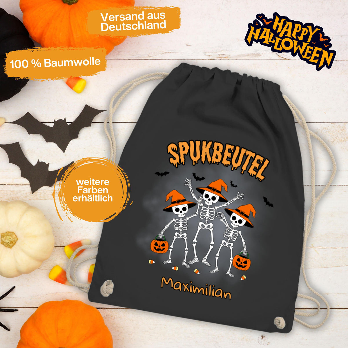 Halloween Tasche Kinder – personalisierter Turnbeutel für Süßes oder Saures. Perfekt als Halloween Stoffbeutel, Jutebeutel oder Sammelbeutel zum Trick or Treat. Nachhaltige Alternative zur Plastiktüte, robust, langlebig und wiederverwendbar. Ideal für Kinder zum Sammeln von Süßigkeiten, als Halloween Goodie Bag oder Partytasche. Personalisierbar mit Namen, dadurch einzigartig. Praktische Halloween Süßigkeiten Tasche für Kinderkostüm, Schule, Party und Süßigkeitenjagd.