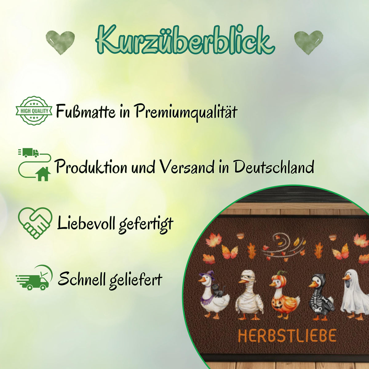 Personalisierte Fußmatte mit Namen für Haustür und Eingang, Herbst Fußmatte und Halloween Fußmatte mit lustigen Gänsen. Individuelle bedruckte Fußmatte als Herbstdeko, Halloween Deko und personalisierte Deko für Zuhause. Lustige Fußmatte mit Gänsen als Geschenk zum Einzug, Geschenk fürs neue Haus, Herbst Geschenk für Familien und Paare. Personalisierte Fußmatte Haus in 3 Größen und 5 Farben, hochwertige Fußmatte mit Gummirand für Eingangsbereich, Herbst und Halloween.