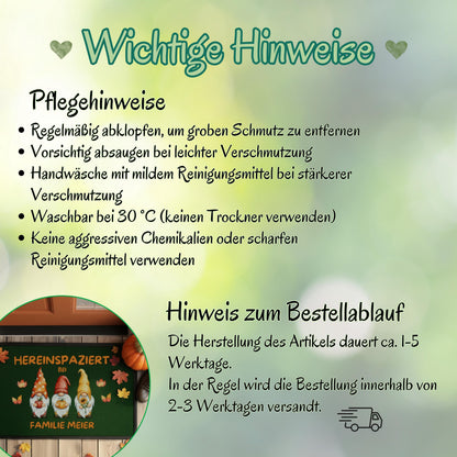 Herbst Fußmatte personalisiert mit Namen | Herbst Fußmatte mit Wichteln | Fußmatte Familie Geschenk zum Einzug | Herbstdeko Wichtel Fußmatte