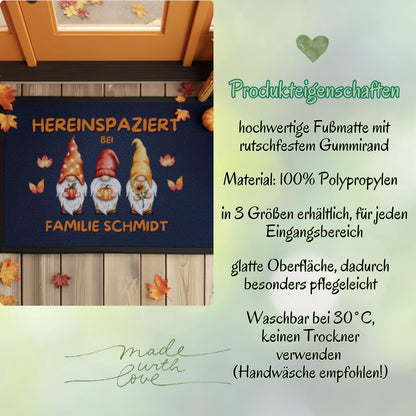 Herbst Fußmatte personalisiert mit Namen | Herbst Fußmatte mit Wichteln | Fußmatte Familie Geschenk zum Einzug | Herbstdeko Wichtel Fußmatte