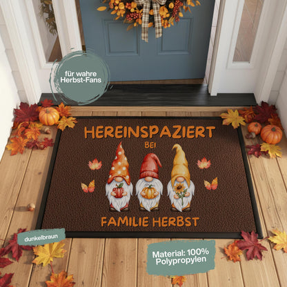 Herbst Fußmatte personalisiert mit Namen | Herbst Fußmatte mit Wichteln | Fußmatte Familie Geschenk zum Einzug | Herbstdeko Wichtel Fußmatte