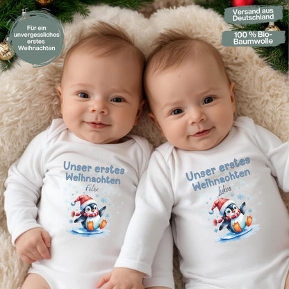 Unser erstes Weihnachten Zwillinge – doppelte Liebe zum Anziehen. Der personalisierte Babybody Zwillinge ist das perfekte Weihnachtsoutfit aus Bio-Baumwolle, weich, langlebig und nachhaltig produziert. Ideal für das erste Weihnachtsfotoshooting, für Familienfeiern oder als Geschenk für Eltern. Dieser Weihnachtsbody Zwillinge personalisiert steht für Geborgenheit, Wärme und doppelte Freude. Ein unvergessliches Erinnerungsstück und liebevolles Weihnachtsgeschenk für Babys.