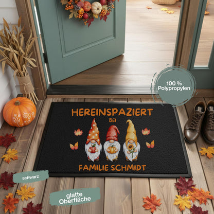 Herbst Fußmatte personalisiert mit Namen | Herbst Fußmatte mit Wichteln | Fußmatte Familie Geschenk zum Einzug | Herbstdeko Wichtel Fußmatte