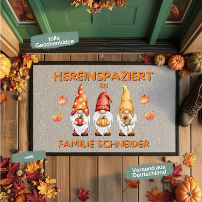 Herbst Fußmatte personalisiert mit Namen | Herbst Fußmatte mit Wichteln | Fußmatte Familie Geschenk zum Einzug | Herbstdeko Wichtel Fußmatte