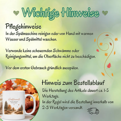 Herbst Tasse mit Spruch als Geschenk für beste Freundin und Geschenk für Kaffeeliebhaber. Weiße Keramiktasse 330 ml mit dem Spruch „Herbstmomente sind die schönsten Erinnerungen“ und herbstlichem Naturmotiv. Herbsttasse als Kaffeeliebhaber Geschenk für Herbstzeit und Cozy Season, Herbst Geschenk für Freundin, Mama oder Schwester sowie Me Time Geschenk und Selfcare Geschenk. Keramiktasse und Tasse Herbst für gemütliche Kaffee- und Teemomente, produziert und versendet aus Deutschland.
