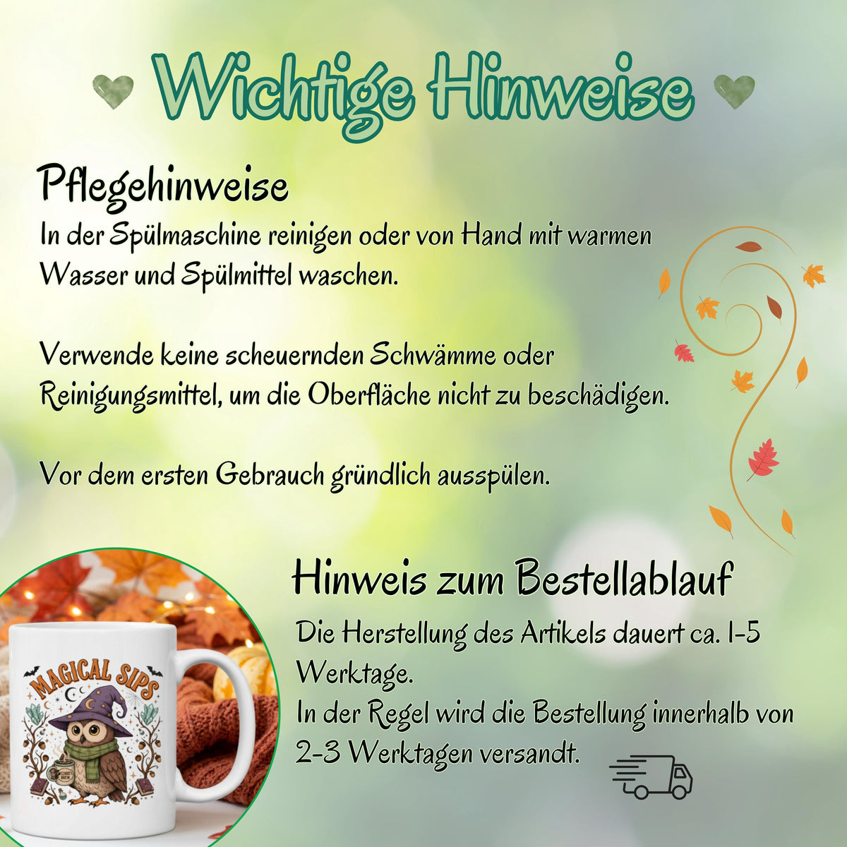 Herbst Tasse „Magical Sips“ mit niedlicher Eule und kleiner „Wizard’s Brew“ Tasse. Weiße Keramiktasse 330 ml mit magischem Herbstmotiv aus Eule, Kristallen, Monden, Sternen, Büchern, Eicheln und Fledermäusen. Eulen Tasse als Geschenk für Eulenliebhaber, Eulenfans und Liebhaber von Witchy Motiven. Zauberhafte Hexen Tasse für Herbstzeit, Cozy Season und Halloween, ideal für Kaffee, Tee oder Kakao und als Herbst Geschenk für Freundin, Schwester, Mama, Fantasyfans und Liebhaber mystischer Designs.