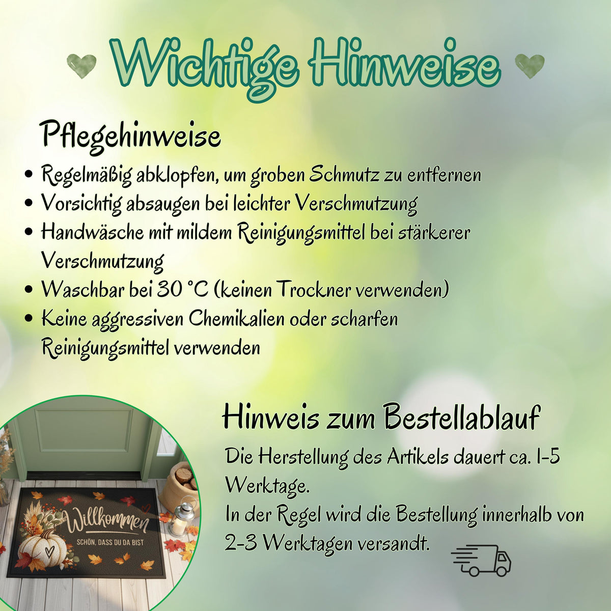 Herbst Fußmatte für Haustür und Eingang mit Schriftzug „Willkommen – Schön, dass du da bist“, großem weißem Kürbis, bunten Herbstblättern, Zweigen und Beeren. Bedruckte Fußmatte aus 100 % Polypropylen mit rutschfestem Gummirand, erhältlich in drei Größen. Herbst Fußmatte als dekorative Willkommensmatte, Haustürmatte und Schmutzfangmatte für einen gemütlichen Eingangsbereich. Fußmatte Herbst für Haustür, Wohnung oder Haus, passend zu Kürbisdeko, Herbstkranz und saisonaler Herbstdekoration.