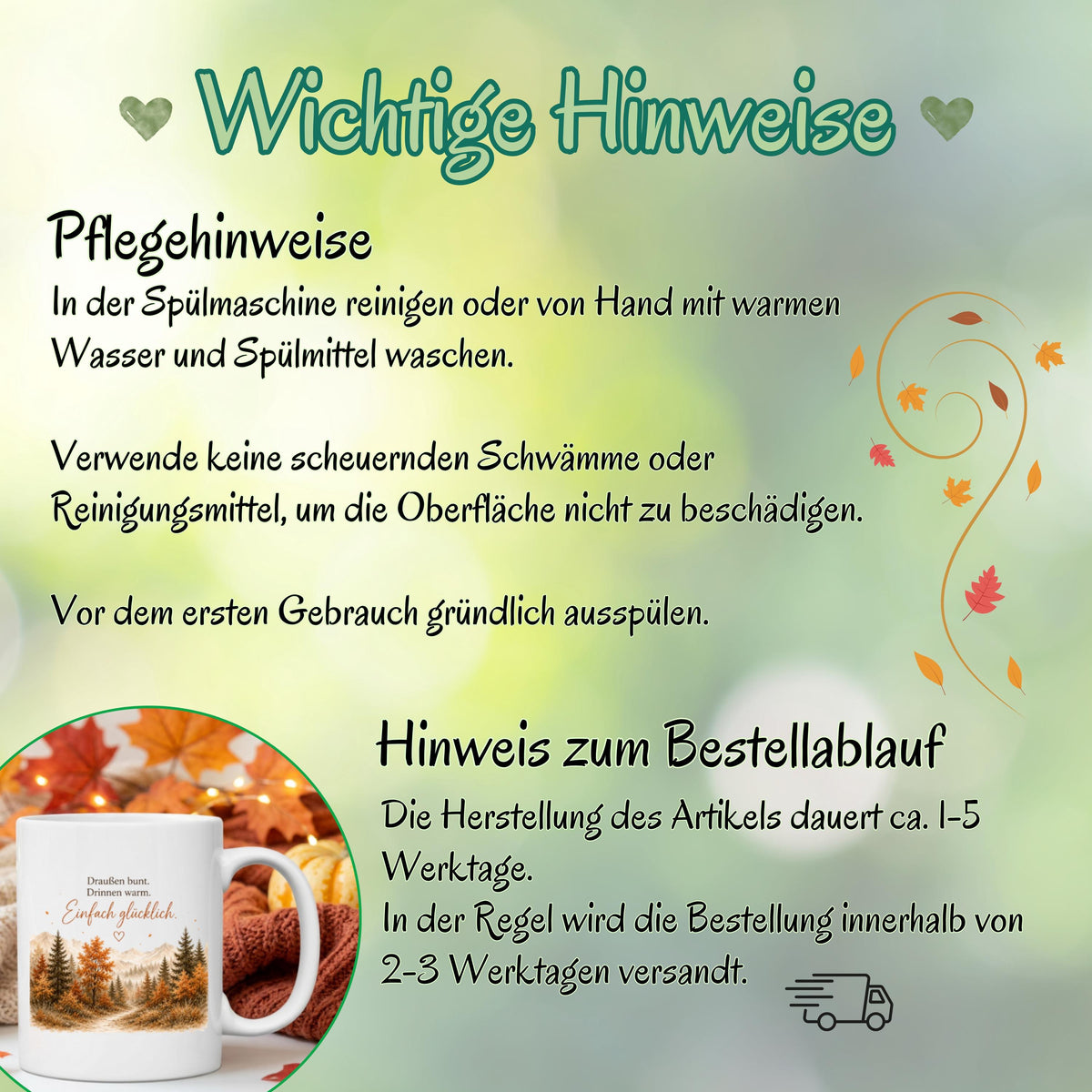 Herbst Tasse mit Spruch als Geschenk für beste Freundin und Geschenk für Kaffeeliebhaber. Weiße Keramiktasse 330 ml mit „Draußen bunt. Drinnen warm. Einfach glücklich.“ Herbsttasse mit Wald und Bergen für Herbstzeit und Cozy Season. Kaffeeliebhaber Geschenk, Herbst Geschenk für Freundin, Mama oder Schwester sowie Me Time Geschenk und Selfcare Geschenk. Keramiktasse und Tasse Herbst für Kaffee, Tee und gemütliche Herbstmomente, Produktion und Versand aus Deutschland.