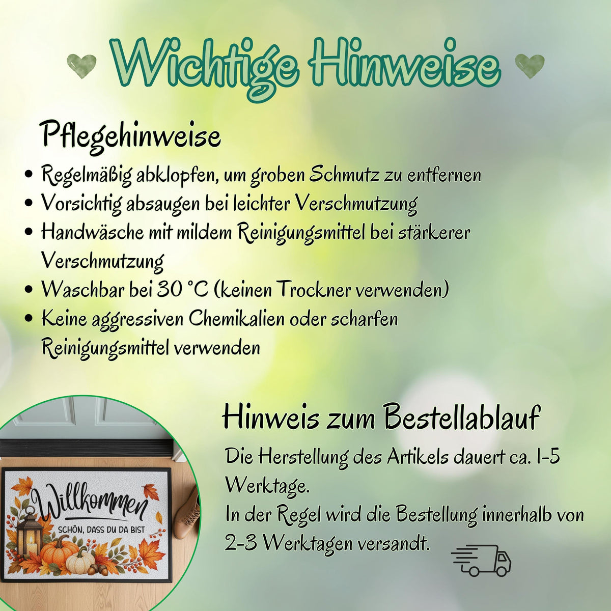 Herbst Fußmatte für Haustür und Eingang mit dem Spruch „Willkommen – Schön, dass du da bist“ und herbstlichem Motiv aus orangefarbenen Kürbissen, bunten Herbstblättern, Beeren, Eicheln und Laterne. Bedruckte Fußmatte aus 100 % Polypropylen mit rutschfestem Gummirand, erhältlich in drei Größen und verschiedenen Hintergrundfarben. Dekorative Haustür Fußmatte und Eingangs Fußmatte für Herbstzeit, passend als Willkommensmatte Schmutzfangmatte und Fußmatte Willkommen für einen dekorierten Hauseingang
