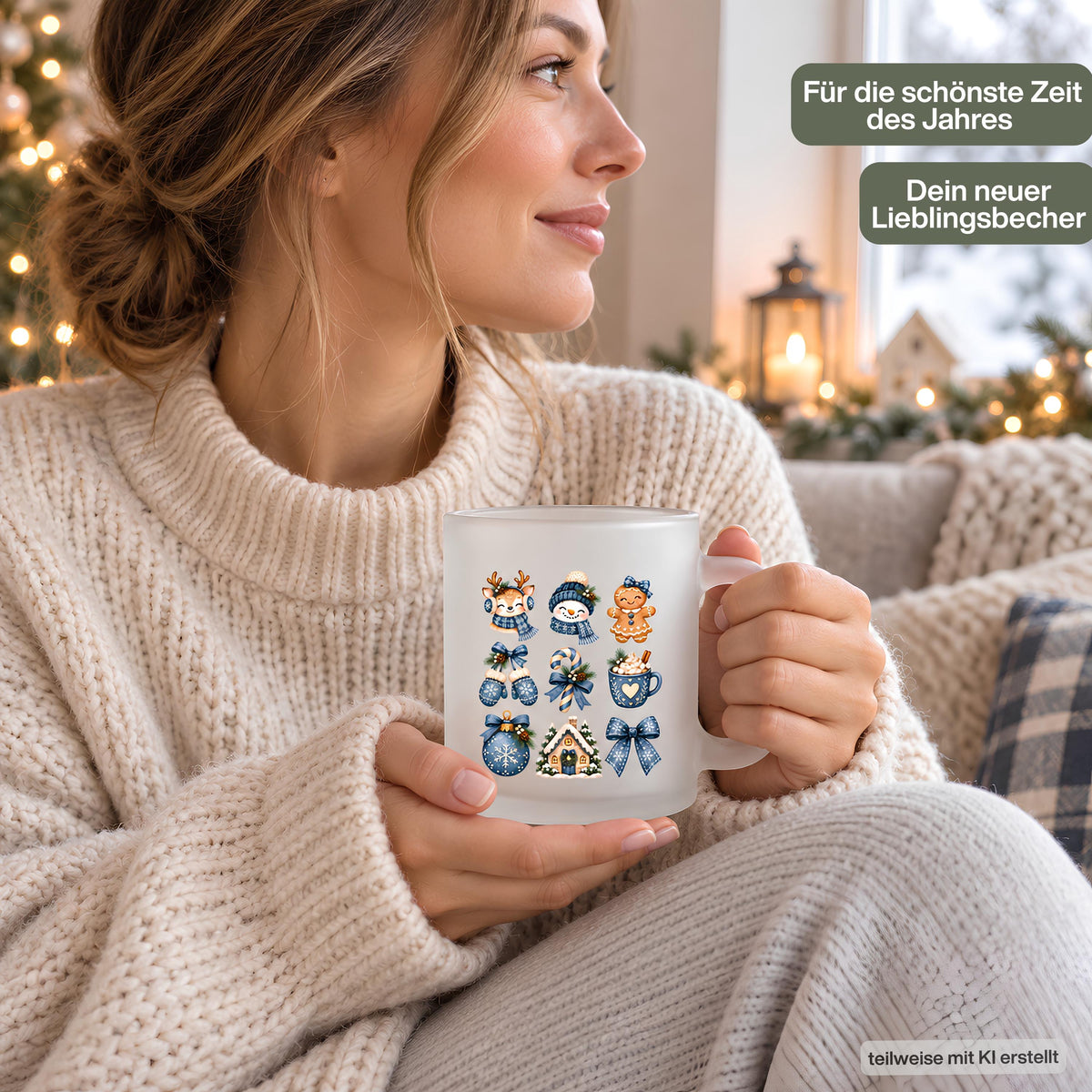 Diese Weihnachtstasse mit Weihnachtsmotiven ist die ideale Kaffeetasse Weihnachten für die Adventszeit. Als Weihnachtsbecher aus satiniertem Glas, beidseitig bedruckt mit 300 ml Fassungsvermögen, eignet sich diese Winter Tasse perfekt als Weihnachtsgeschenk oder Wichtelgeschenk. Ob als Nikolaus Tasse, Mitbringsel oder Teil eines Weihnachtstassen Sets fürs ganze Team – eine schöne Geschenkidee für Kaffee, Tee, Kakao oder Glühwein. Glühweintasse, Weihnachtstasse, Weihnachtsbecher