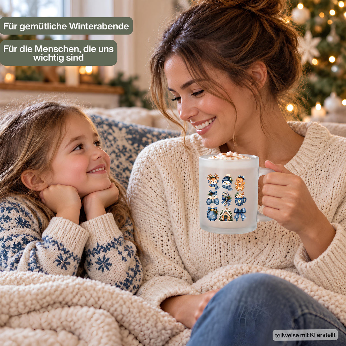Diese Weihnachtstasse mit Weihnachtsmotiven ist die ideale Kaffeetasse Weihnachten für die Adventszeit. Als Weihnachtsbecher aus satiniertem Glas, beidseitig bedruckt mit 300 ml Fassungsvermögen, eignet sich diese Winter Tasse perfekt als Weihnachtsgeschenk oder Wichtelgeschenk. Ob als Nikolaus Tasse, Mitbringsel oder Teil eines Weihnachtstassen Sets fürs ganze Team – eine schöne Geschenkidee für Kaffee, Tee, Kakao oder Glühwein. Glühweintasse, Weihnachtstasse, Weihnachtsbecher