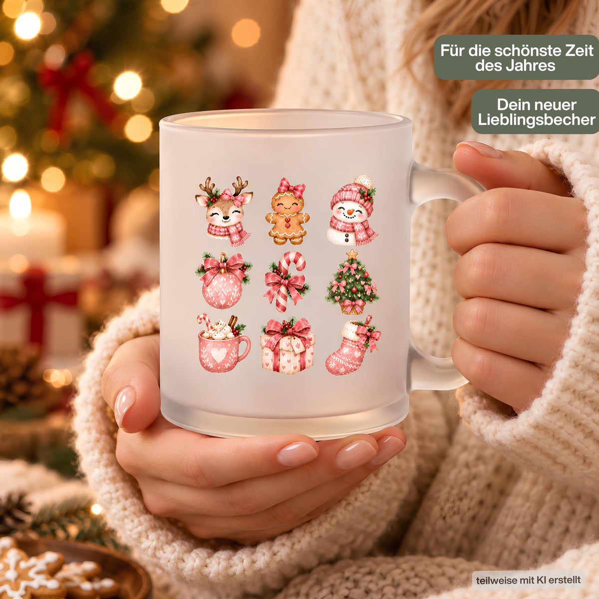Diese Weihnachtstasse ist ein zauberhafter Weihnachtsbecher für die Adventszeit. Aus satiniertem, transparentem Glas gefertigt und beidseitig bedruckt, bietet diese Winter Tasse ein Fassungsvermögen von 300 ml und eignet sich perfekt als Weihnachtsgeschenk, Wichtelgeschenk oder Nikolaus Tasse. Ob als kleines Mitbringsel, Geschenkidee für Kolleginnen oder liebevolle Kaffeetasse Weihnachten für Kaffee, Tee, Kakao und Glühwein – diese Tasse mit Weihnachtsmotiv passt zu jedem winterlichen Anlass.