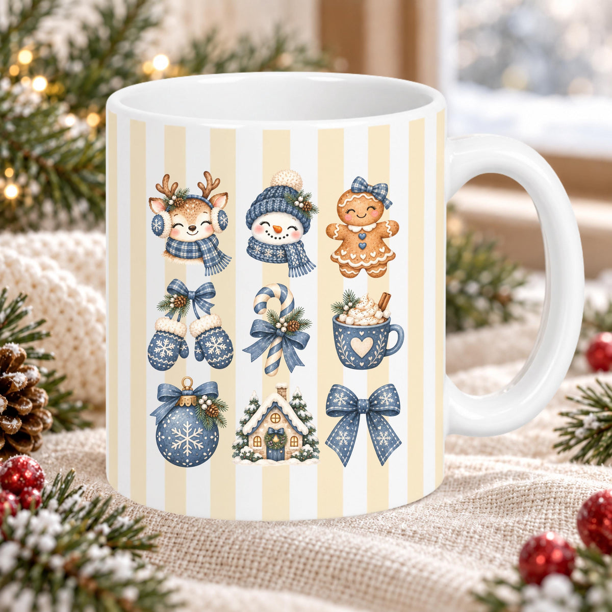 Weihnachtstasse mit winterlichen Wintermotiven zeigt diese Keramiktasse Weihnachten in vier Farben. Diese Kaffeetasse Weihnachten sorgt mit ihrem Design für Adventsstimmung und eignet sich als Wichtelgeschenk-Tasse, Weihnachtsgeschenk-Tasse oder Weihnachtsbecher Geschenk für alle, die Weihnachten lieben. Als Winter Tasse Geschenk oder Winterkaffeetasse begleitet sie dich durch die ganze Weihnachten-und-Winter-Zeit, egal ob als Geschenk für dich selbst oder für liebe Menschen in deinem Leben.