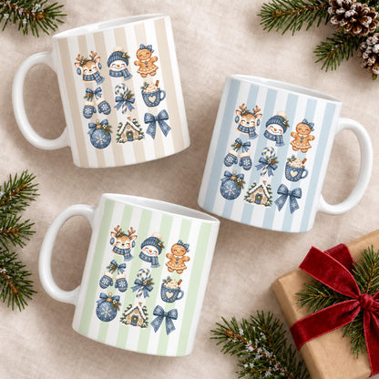 Weihnachtstasse mit winterlichen Wintermotiven zeigt diese Keramiktasse Weihnachten in vier Farben. Diese Kaffeetasse Weihnachten sorgt mit ihrem Design für Adventsstimmung und eignet sich als Wichtelgeschenk-Tasse, Weihnachtsgeschenk-Tasse oder Weihnachtsbecher Geschenk für alle, die Weihnachten lieben. Als Winter Tasse Geschenk oder Winterkaffeetasse begleitet sie dich durch die ganze Weihnachten-und-Winter-Zeit, egal ob als Geschenk für dich selbst oder für liebe Menschen in deinem Leben.