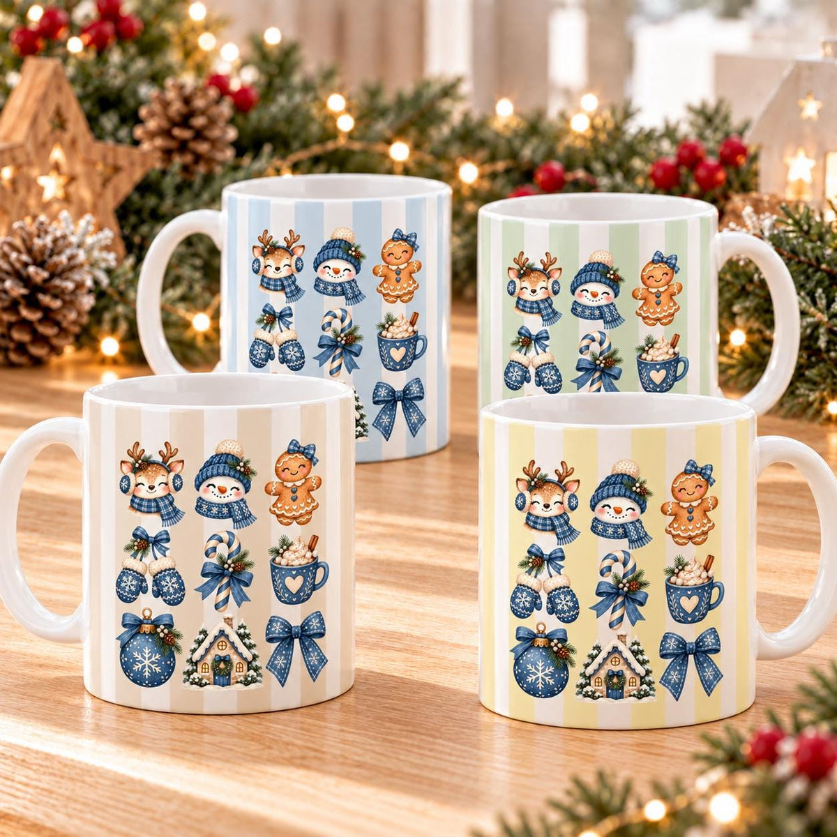 Weihnachtstasse mit winterlichen Wintermotiven zeigt diese Keramiktasse Weihnachten in vier Farben. Diese Kaffeetasse Weihnachten sorgt mit ihrem Design für Adventsstimmung und eignet sich als Wichtelgeschenk-Tasse, Weihnachtsgeschenk-Tasse oder Weihnachtsbecher Geschenk für alle, die Weihnachten lieben. Als Winter Tasse Geschenk oder Winterkaffeetasse begleitet sie dich durch die ganze Weihnachten-und-Winter-Zeit, egal ob als Geschenk für dich selbst oder für liebe Menschen in deinem Leben.