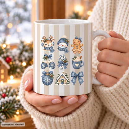 Weihnachtstasse mit winterlichen Wintermotiven zeigt diese Keramiktasse Weihnachten in vier Farben. Diese Kaffeetasse Weihnachten sorgt mit ihrem Design für Adventsstimmung und eignet sich als Wichtelgeschenk-Tasse, Weihnachtsgeschenk-Tasse oder Weihnachtsbecher Geschenk für alle, die Weihnachten lieben. Als Winter Tasse Geschenk oder Winterkaffeetasse begleitet sie dich durch die ganze Weihnachten-und-Winter-Zeit, egal ob als Geschenk für dich selbst oder für liebe Menschen in deinem Leben.